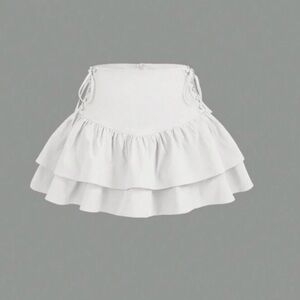 White Tiered Ruffle Skirt with Lace-Up Sides